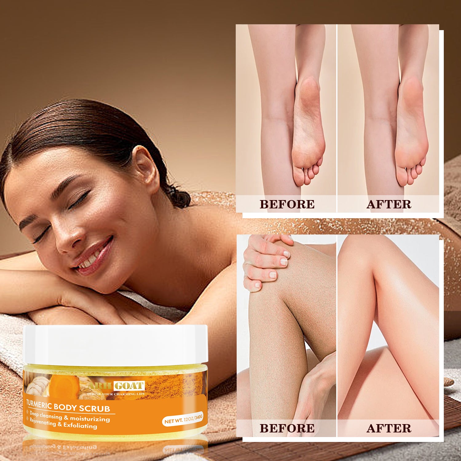 ARHGOAT Turmeric Body Scrub 12oz/340g - Before & After Results