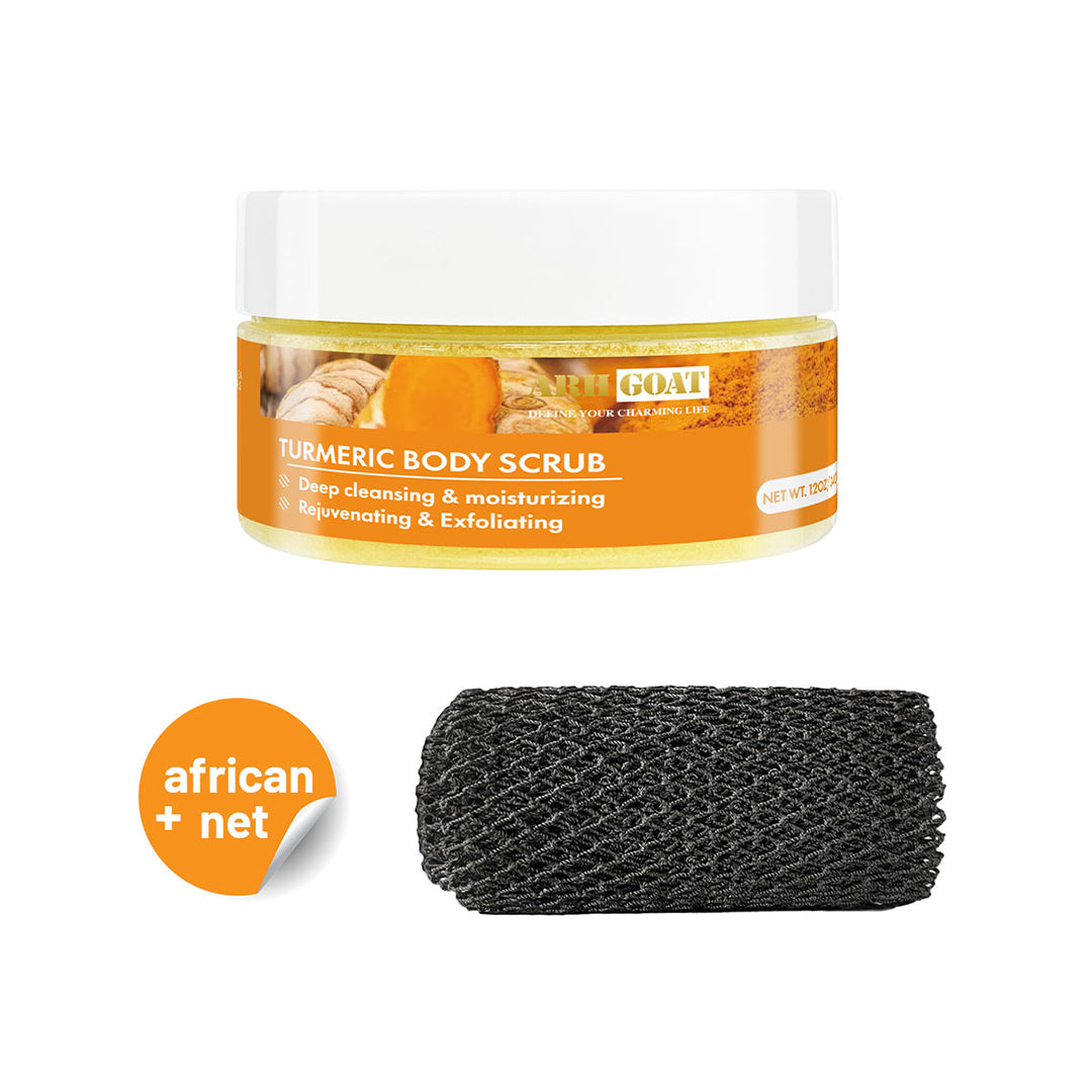ARHGOAT Turmeric Body Scrub 12oz/340g + African Net Sponge