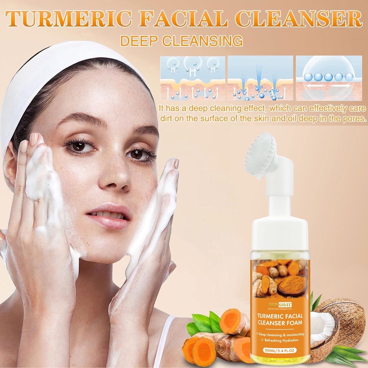 ARHGOAT Turmeric Facial Cleanser Foaming Face Wash 100ml - Deep Cleaning