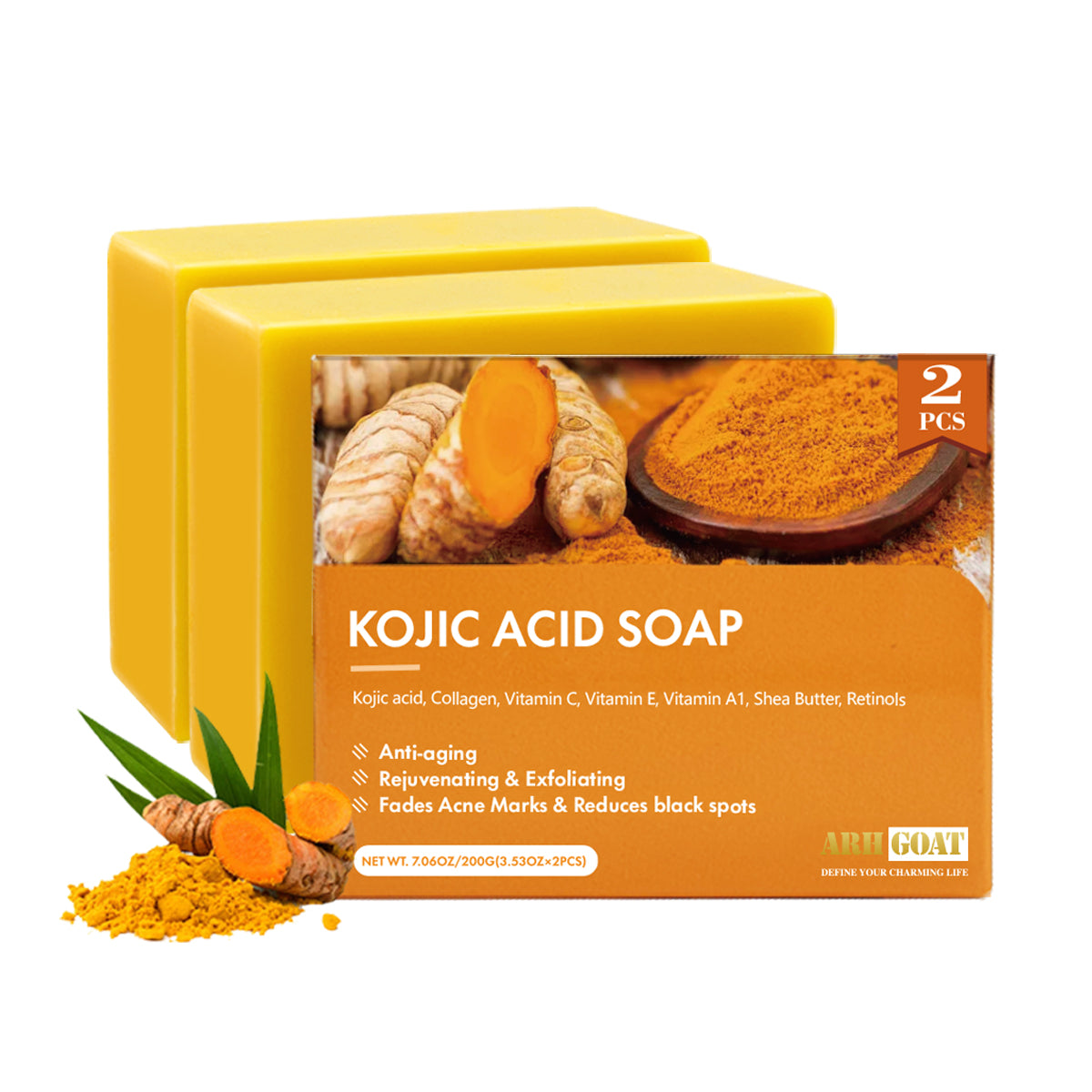 ARHGOAT Skin Lightening Turmeric Kojic Acid Soap 7.06oz