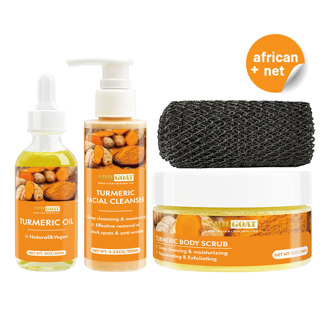 ARHGOAT Turmeric Body & Skin Care Set + African Net Sponge