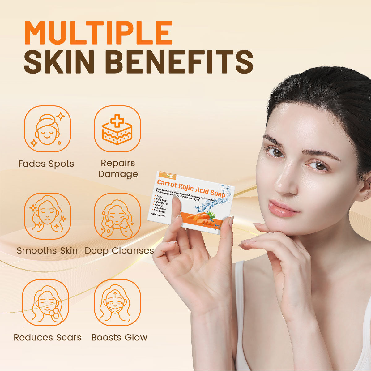 ARHGOAT Carrot Kojic Acid Soap 7oz/200g - BENEFITS