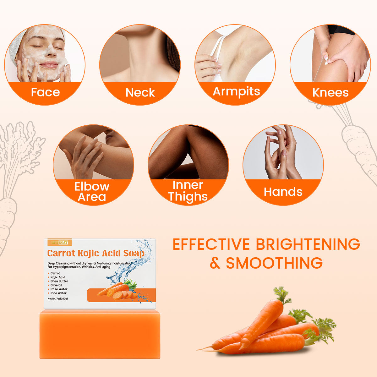 ARHGOAT Carrot Kojic Acid Soap 7oz/200g - FOR FACE & BODY CARE