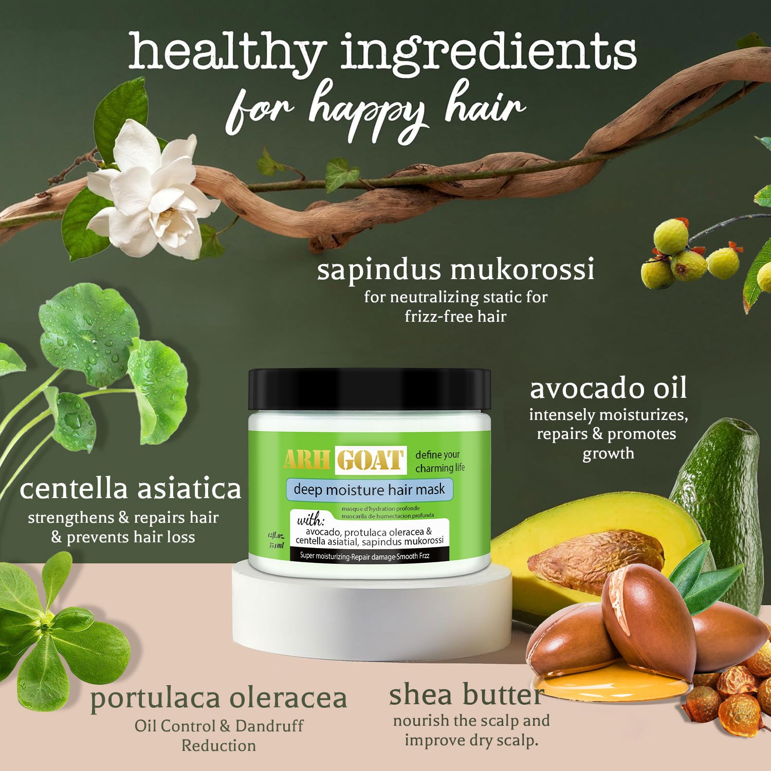 ARHGOAT Avocado Deep Moisture Hair Mask - Natural Ingredients For Men & Women, All Ages