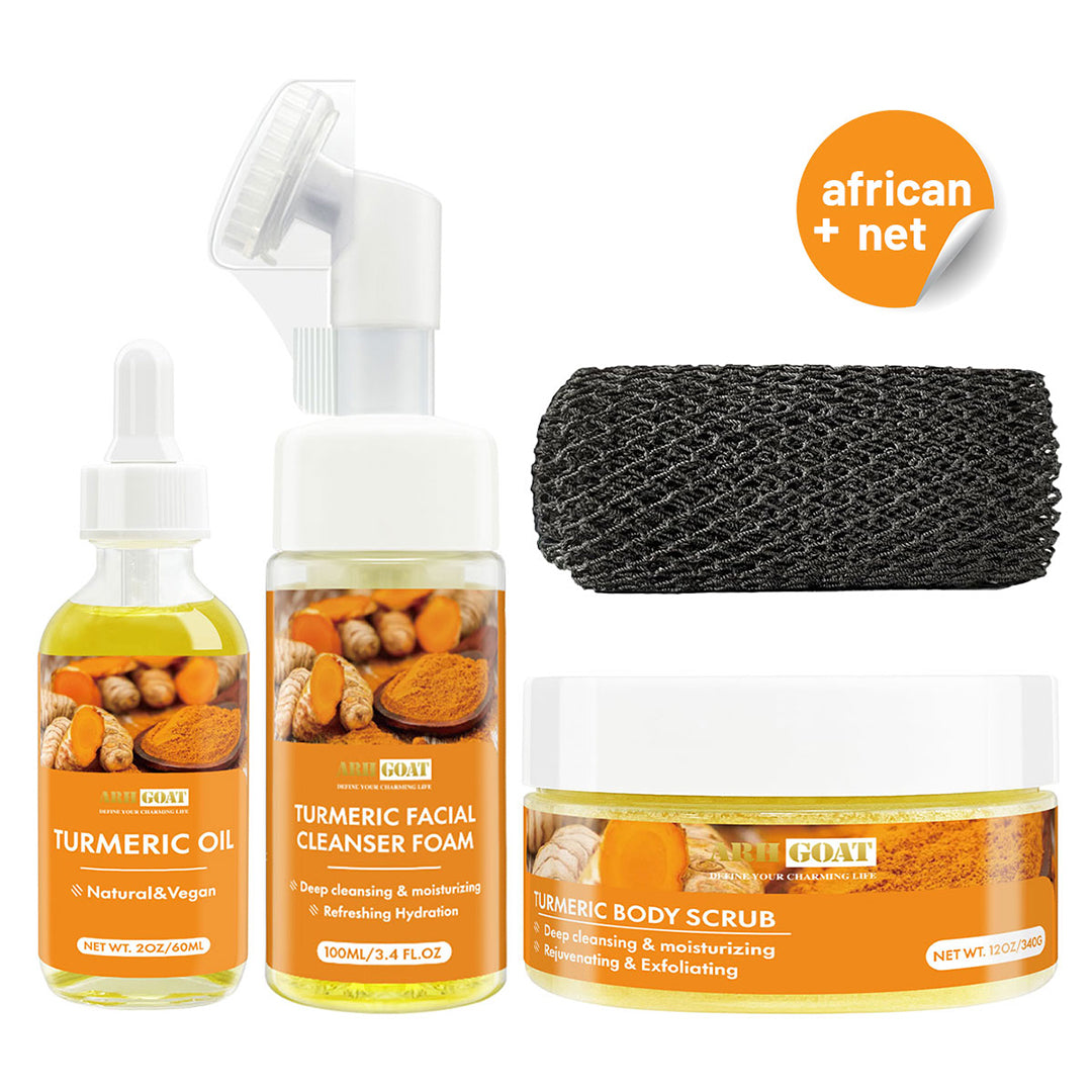 ARHGOAT Turmeric Body Care & Skin Lightening Set + African Net Sponge