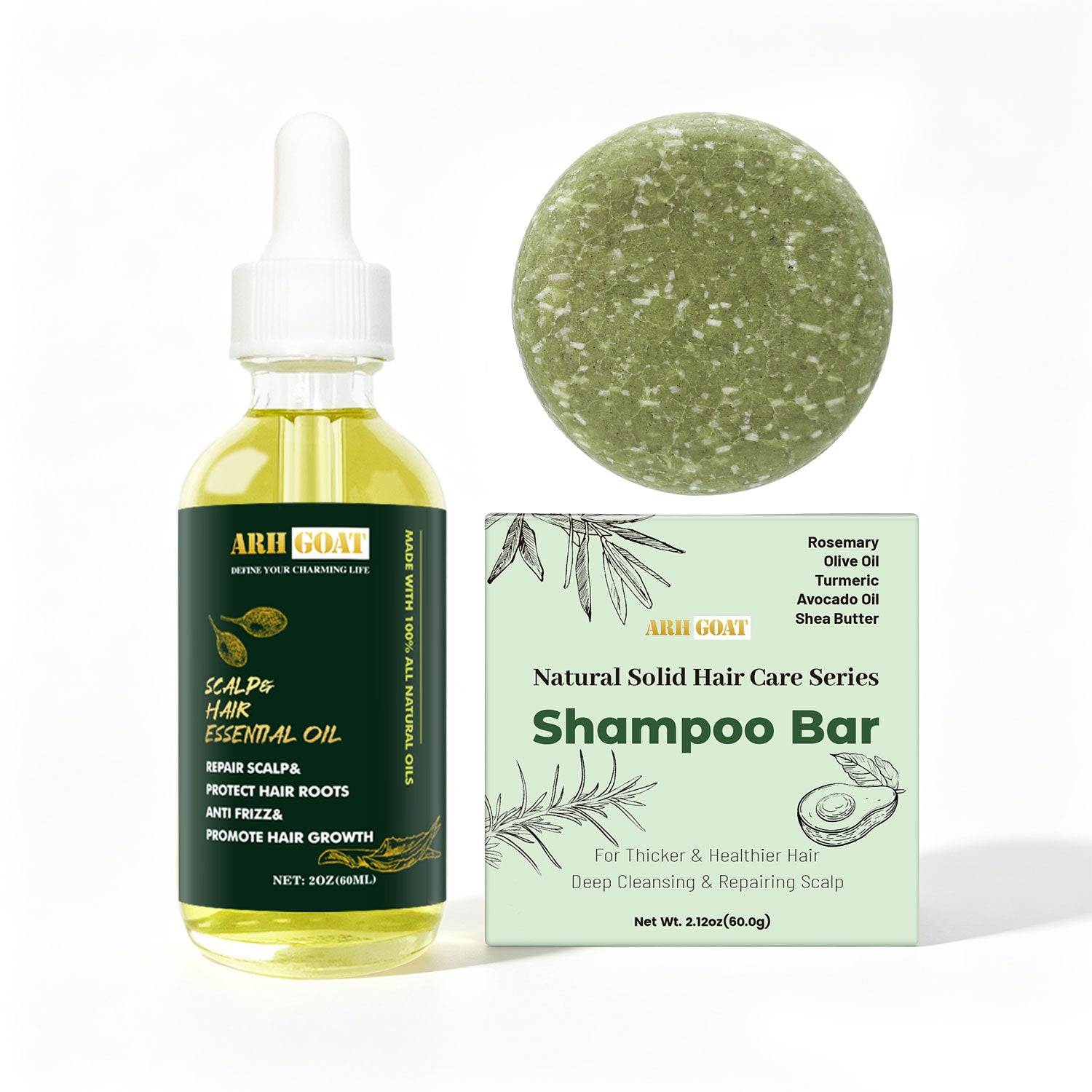 ARHGOAT Hair Oil + Shampoo Bar Set