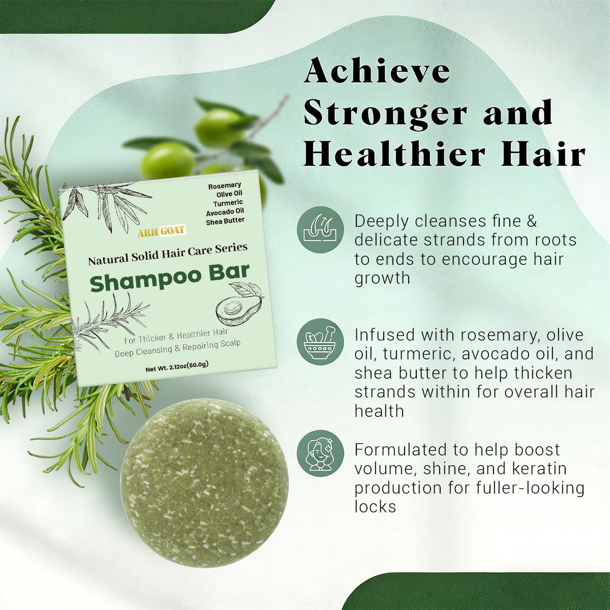 ARHGOAT Natural Solid Shampoo Soap Bar 2.12oz/60g For Stronger, Healthier Hair