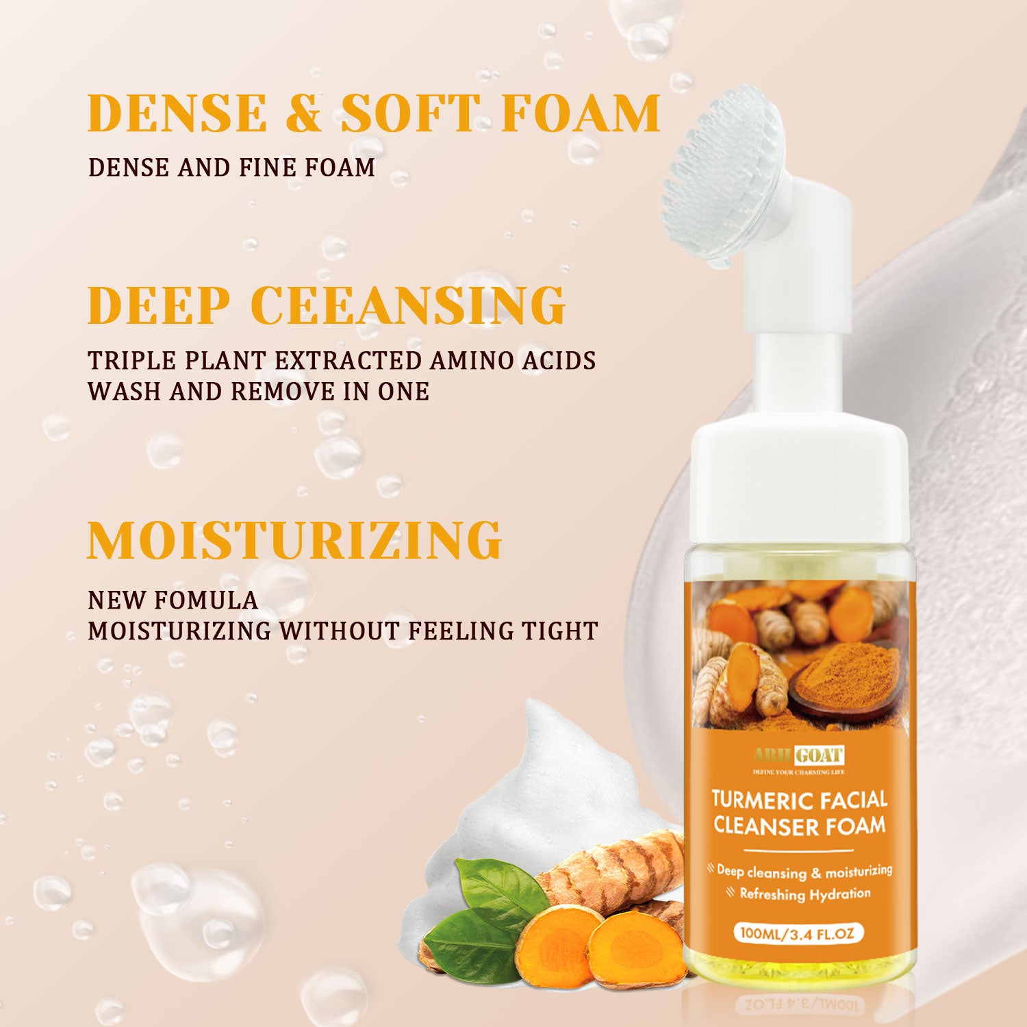 ARHGOAT Turmeric Facial Cleanser Foaming Face Wash 100ml - Benefits