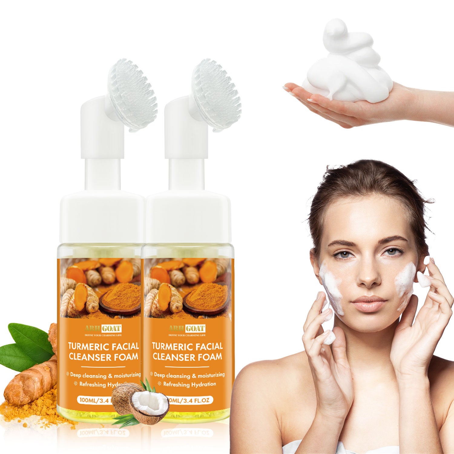 ARHGOAT Turmeric Facial Cleanser Foam 100ml Pack of 2 - *GREAT VALUE*