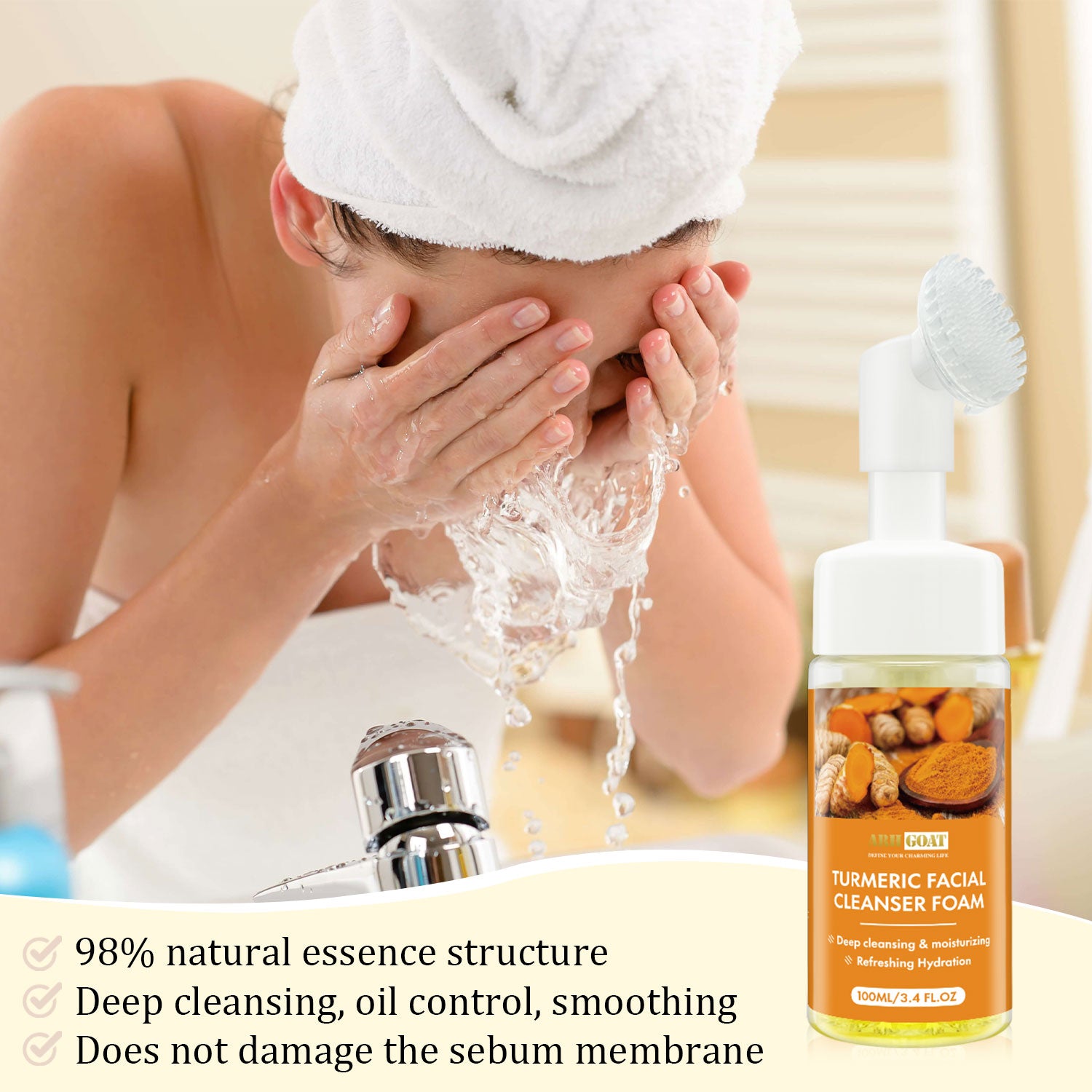 ARHGOAT Turmeric Facial Cleanser Foaming Face Wash 100ml - Benefits