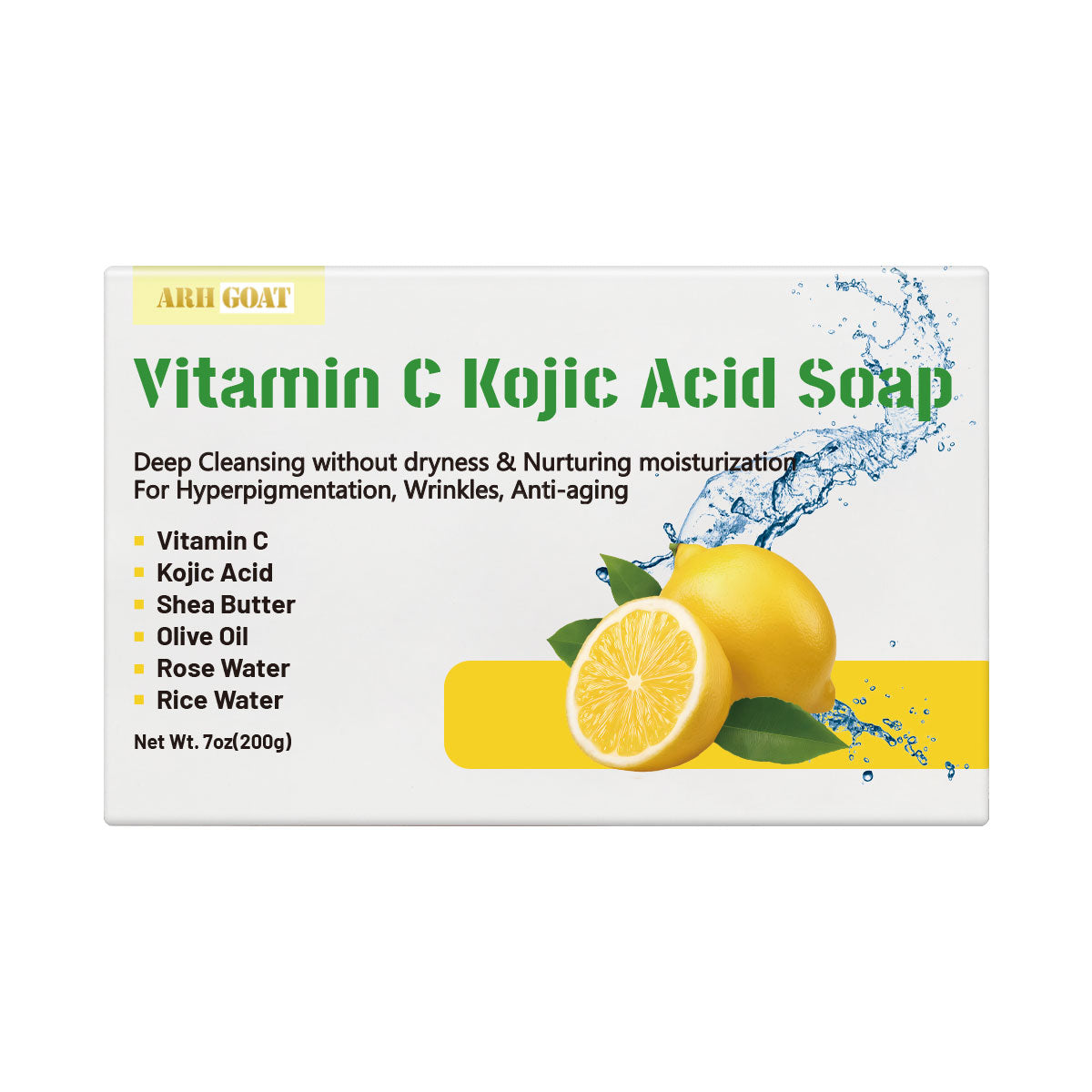 ARHGOAT Vitamin C Kojic Acid Soap 7oz/200g - For Men & Women Daily Skincare